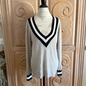 by the way. Deep V-Neck Sweater with Black Accents. Size Large